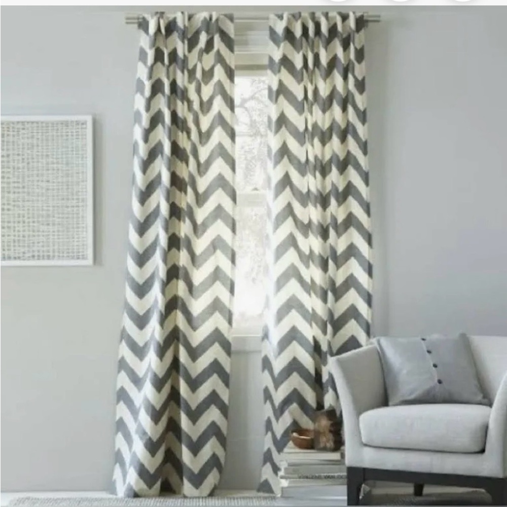 West elm Chevron Pattern Gray and White Window Curtains- 4 panels